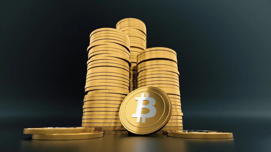 stacks of virtual bitcoins